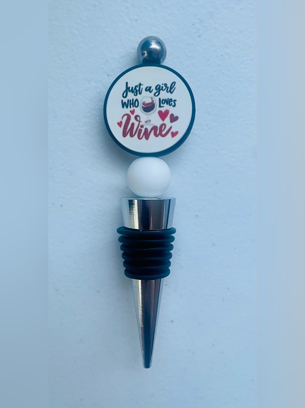 Just a Girl Who Loves Wine Bottle Stopper - White & Black